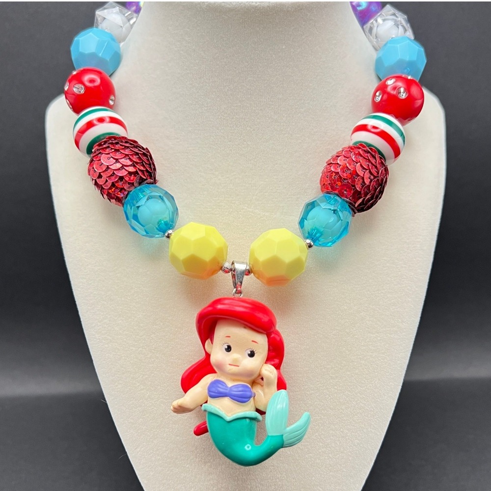 Mermaid Bubblegum Bead Necklace Multicolor Chunky Kidcore Little Ariel
